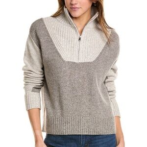 Monrow Marled Colorblock Gray Wool and Cashmere Half Zip Sweater size M